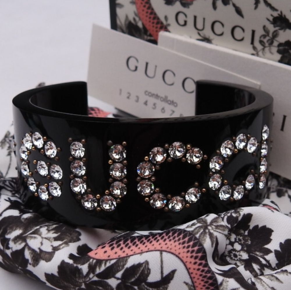 Deadstock Gucci Resin Crystal Logo Cuff Bangle!